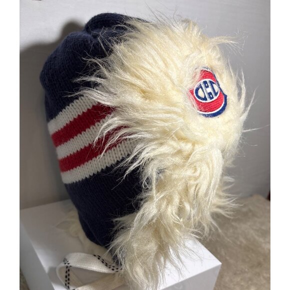 Reebok Montreal Canadiens Hat Toque Fur Trooper Hat Logo Face Off Skate Laces - Picture 3 of 14